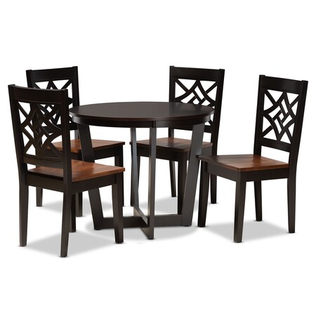 Baxton Studio Brava Modern and Contemporary Two-Tone Dark Brown and Walnut Brown Finished Wood 5-Piece Dining Set 179-11389-10898-Zoro